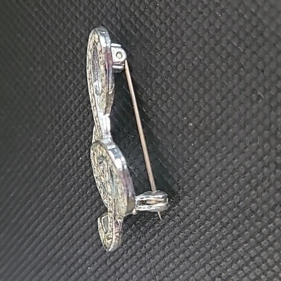 VINTAGE Rhinestone Treble Clef Music Note Brooch - Picture 6 of 12